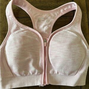 Jockey Light Pink Striped Zip-up Sports Bra